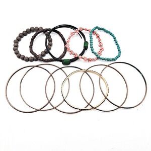 11 Boho Bracelet Set Wood Beaded Bangle Stacking Bracelets Women's Jewelry